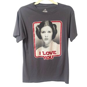Disney Parks Star Wars Princess Leia I Love You Graphic Tee Small Grey Cotton